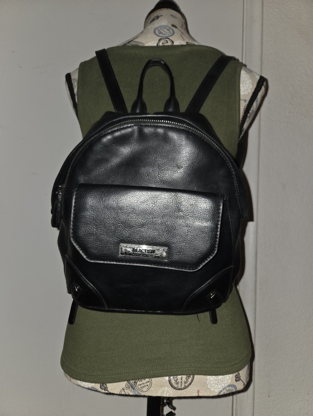 Kenneth Cole Reaction Black Leather Mini Backpack